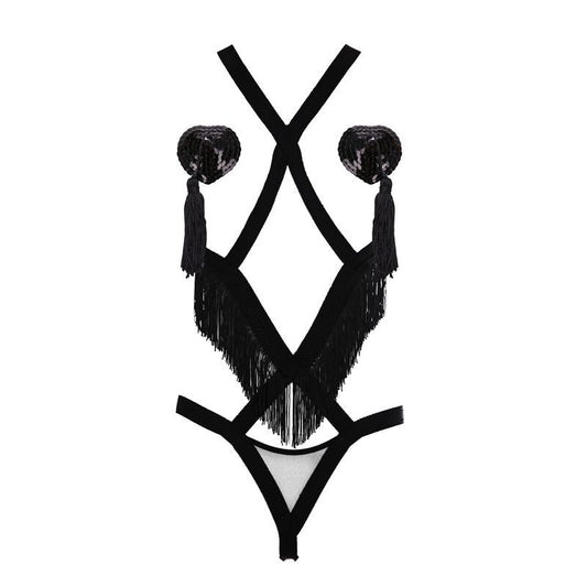 FREEDOMBEAUT | FQ2531 Sex lingerie sexy fringed onesie European and American original single cream sticker fringed eye mask Amazon black