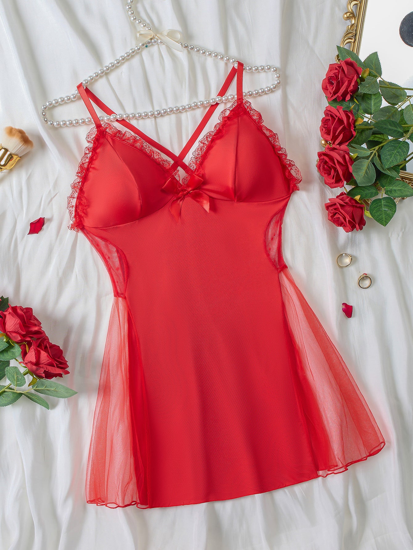 Freedombeauty | plus Size Sexy Lingerie Suspender Skirt European and American Sexy Flirting Sling See-through Dress Backless Dress plus Size