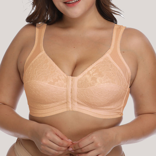 Freedombeauty | Cross-Level European and American Ultra-Thin Lace Front Buckle plus Size Bra Short Vest Underwear Wireless Sleep Home