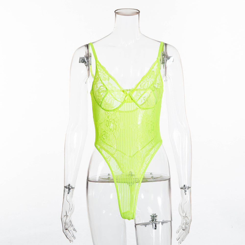 Freedombeauty | New lace mesh splicing  bodysuit gathering women's  bodysuit 2978