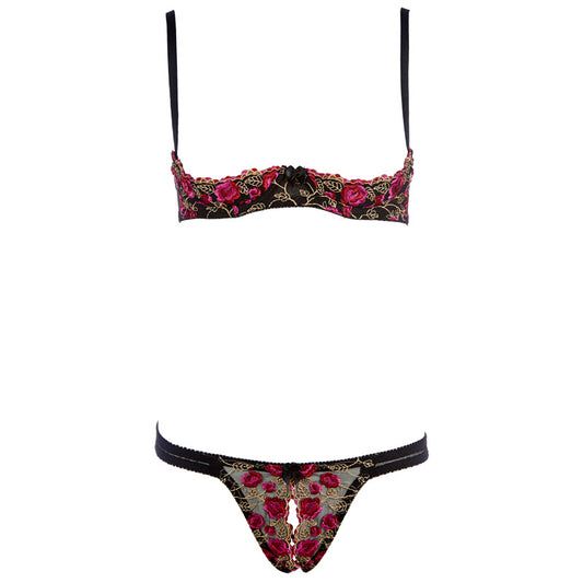 FREEDOMBEAUTY | FJ228A sex underwear exquisite embroidery cotton cup open breast support women's bra set Amazon
