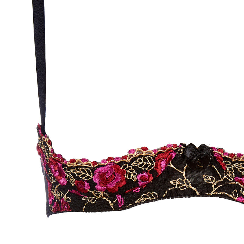 FREEDOMBEAUTY | FJ228A sex underwear exquisite embroidery cotton cup open breast support women's bra set Amazon