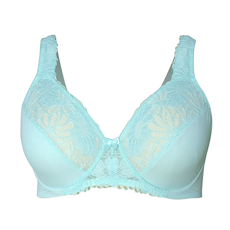 Freedombeauty | Light Blue Lace Sponge Shoulder Strap Ultra-Thin with Steel Ring Big Chest Display Small-Large Size Bra Push up CDE Cup