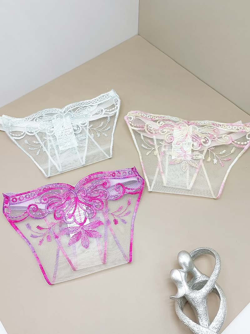 FREEDOMBEAUTY | Hollow-out perspective lace mesh embroidery sexy women's love T-panties pattern embroidery foreign trade cross-border