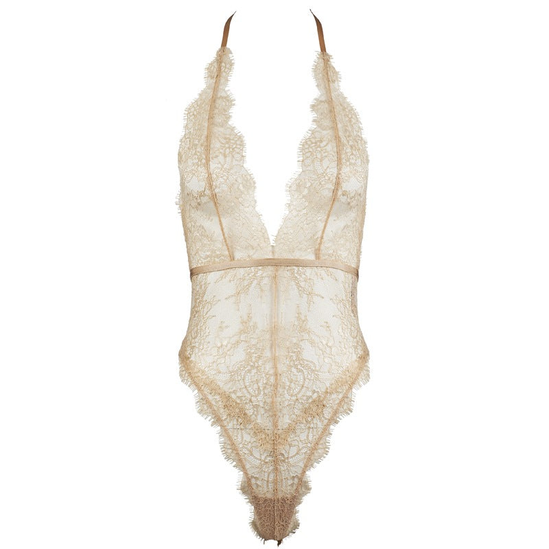 Freedombeauty | FQ2716 bronzing eyelash lace big beauty back strap deep V neck golden onesie European and American exports high quality