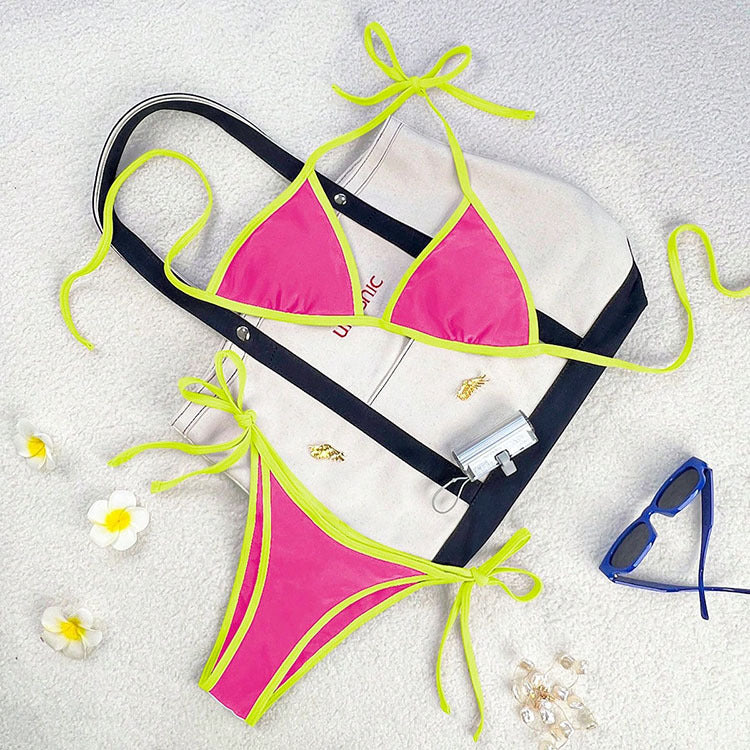 FREEDOMBEAUTY | Swimwear 2025 new European and American color matching lace-up split swimsuit women's beach hot spring swimwear wholesale