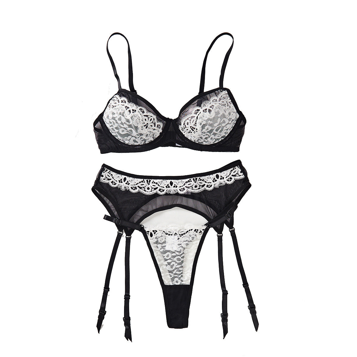 FreedomBeauty | INS Internet celebrity fashion new sexy lace mesh matching and contrasting color erotic underwear three-piece set