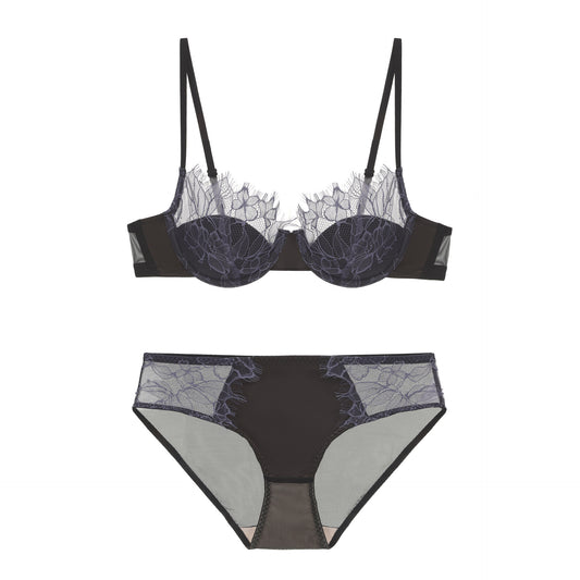 Freedombeauty | New French lace underwear girl eyelash edge sexy thin cotton cup soft steel ring pure desire bra bra set