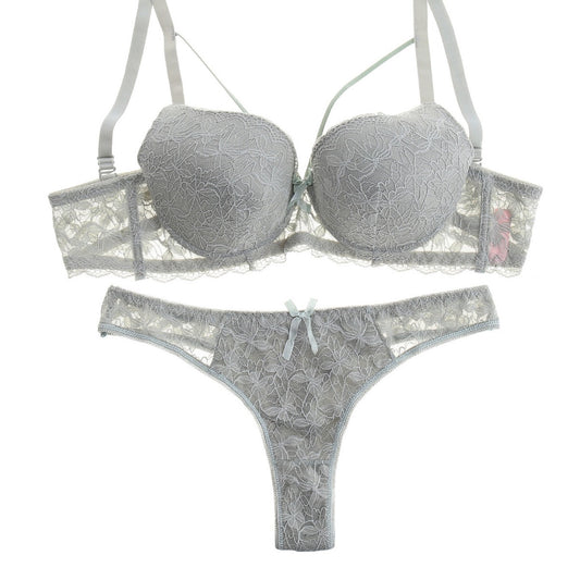 FREEDOMBEAUTY | Lace thong embroidered T-pants women's yoga sports panties bra set spring new models with chest pads sexy