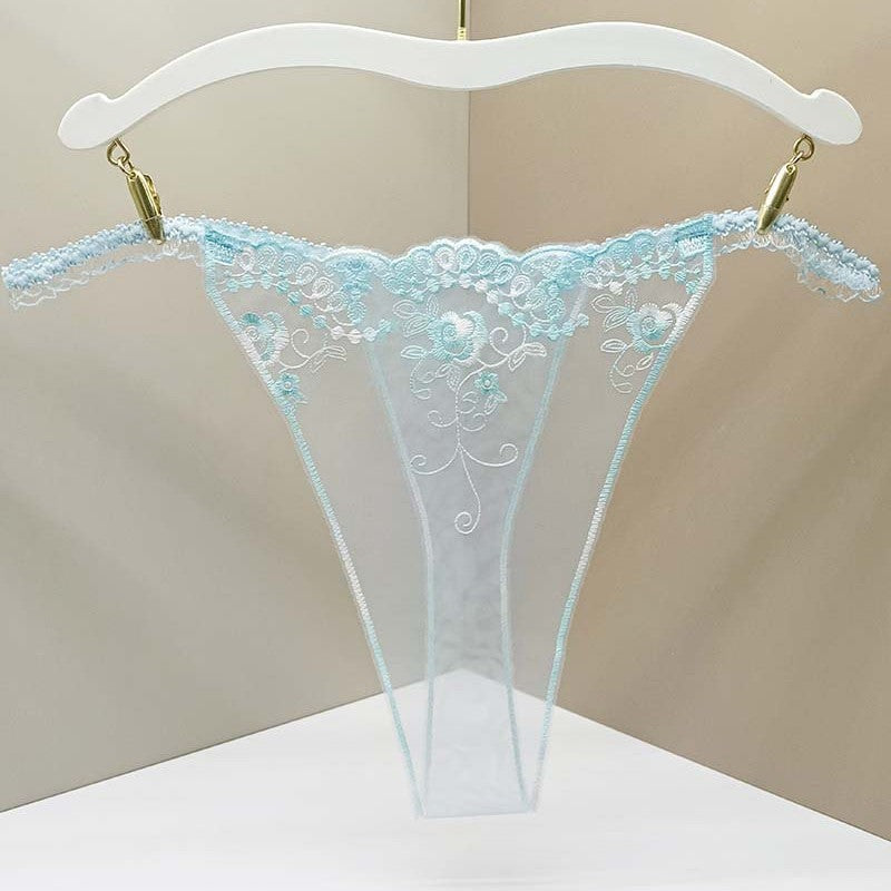 FREEDOMBEAUTY | Three-color mesh women's sexy rose embroidered thong transparent crotchless light t-word pants cross-border