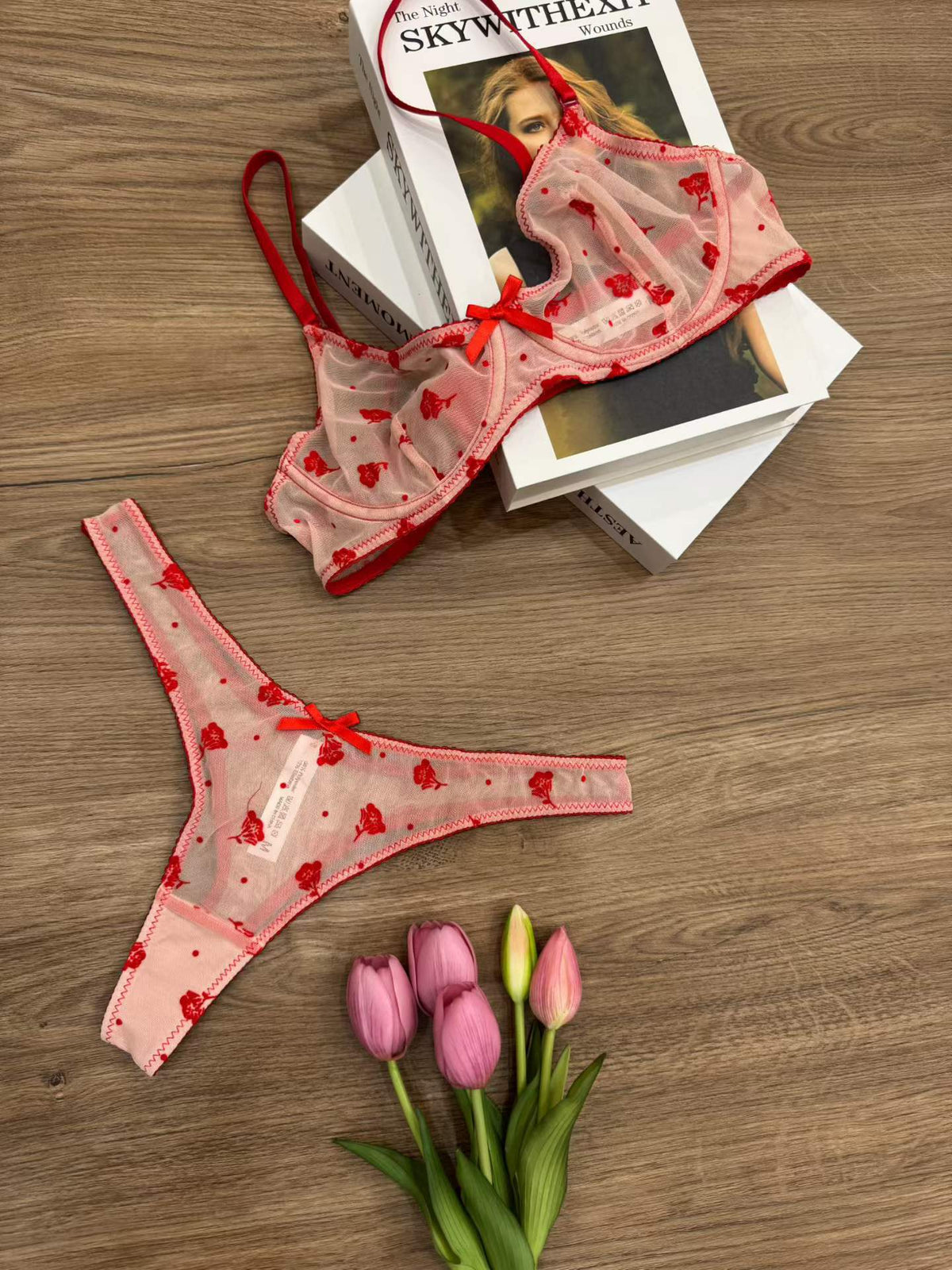 FREEDOMBEAUTY | Sexy lingerie thin flocking embroidered French underwear big breasts small gathering bra set Sexy Bra