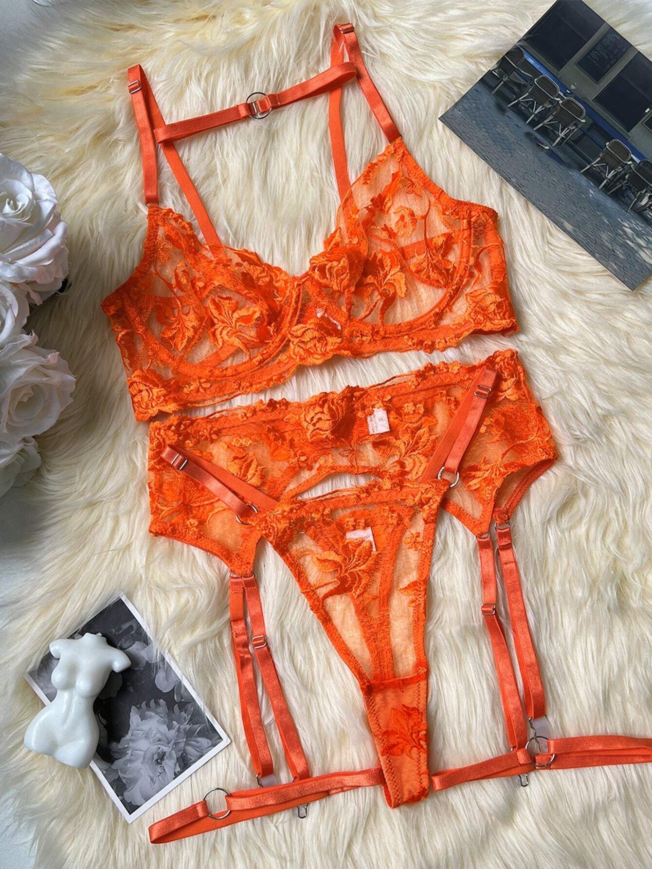 freedombeauty|New exquisite embroidered three-point sex mesh yarn · embroidery perspective set