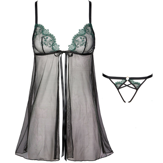 Freedombeauty | FQ2766 Women's Sexy Perspective Suspender Strap Nightdress Mesh Sexy Pajamas Short Lace Thong Crotch Pants