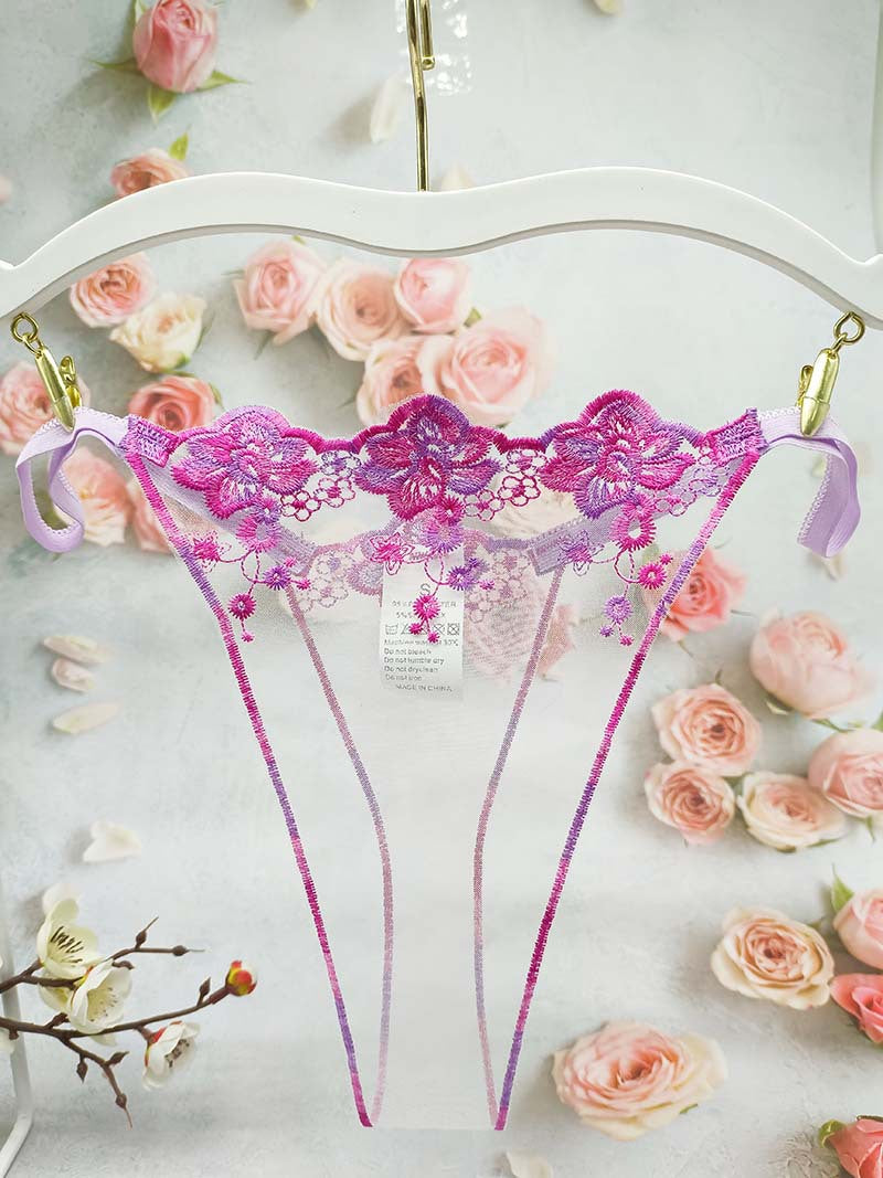 FREEDOMBEAUTY | Embroidery sexy flower women's perspective lace seduction lingerie panties thong cross-border combination