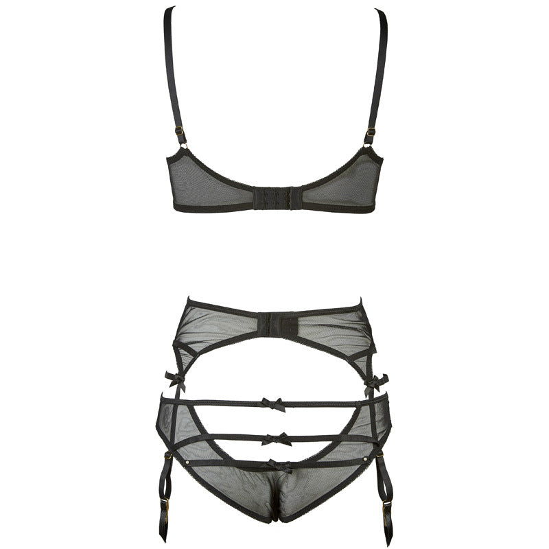 Freedombeauty | FQ2690 black sexy inside and outside tube top small breasts gather thin ap underwear panty set tulle babes