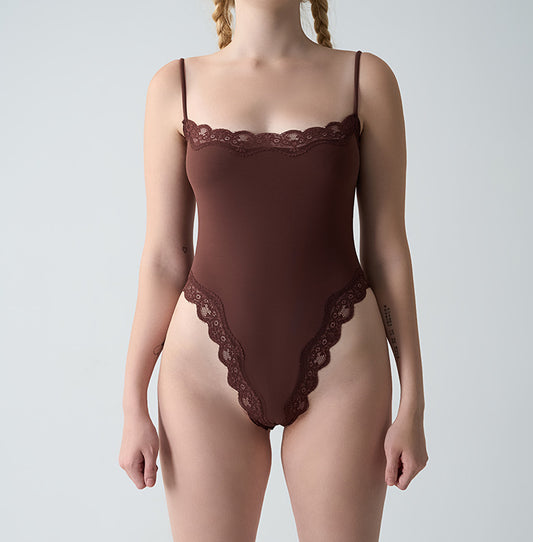 Freedombeauty | American minimalist retro lace splicing suspender onesie sexy breathable nude beauty back small suspender woman