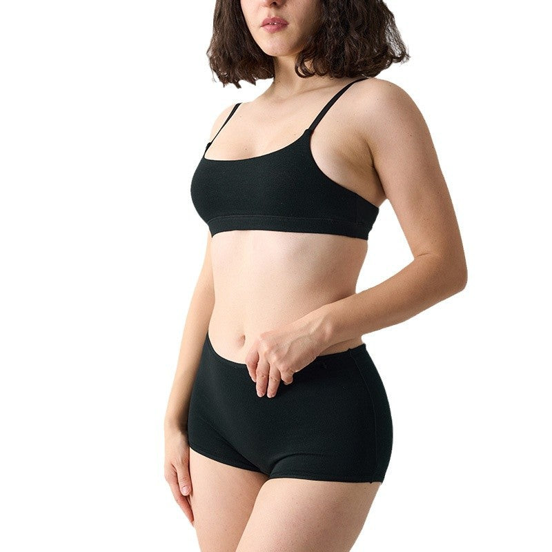 FreedomBeauty | Cotton Bra Shorts Chest Padded Bra Underwear Women's Cotton boxer shorts Sports Underwear Set