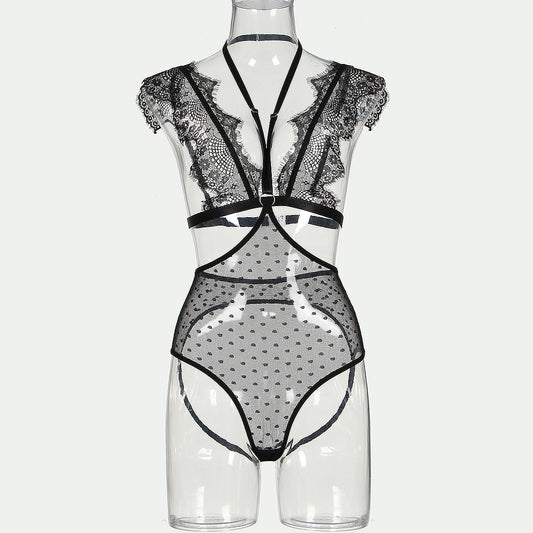 Freedombeauty | Sexy rimless underwear lace polka dot mesh high waist sex two sets of women