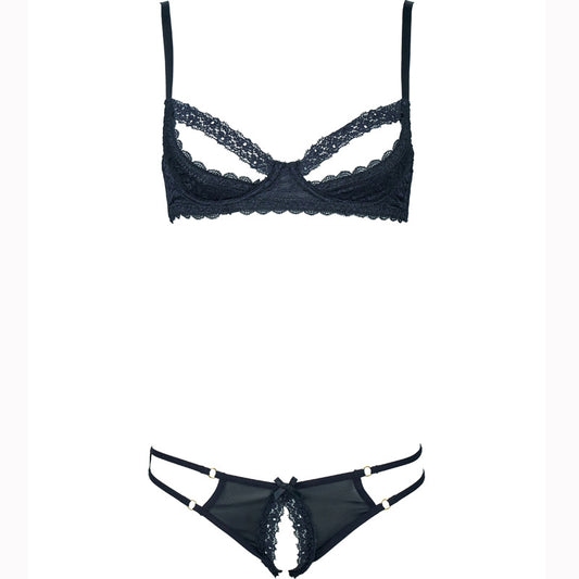 Freedombeauty | FQ2823 sponge steel tray lace edge breast bra low waist open gear hip exposed mesh seduction T pants women