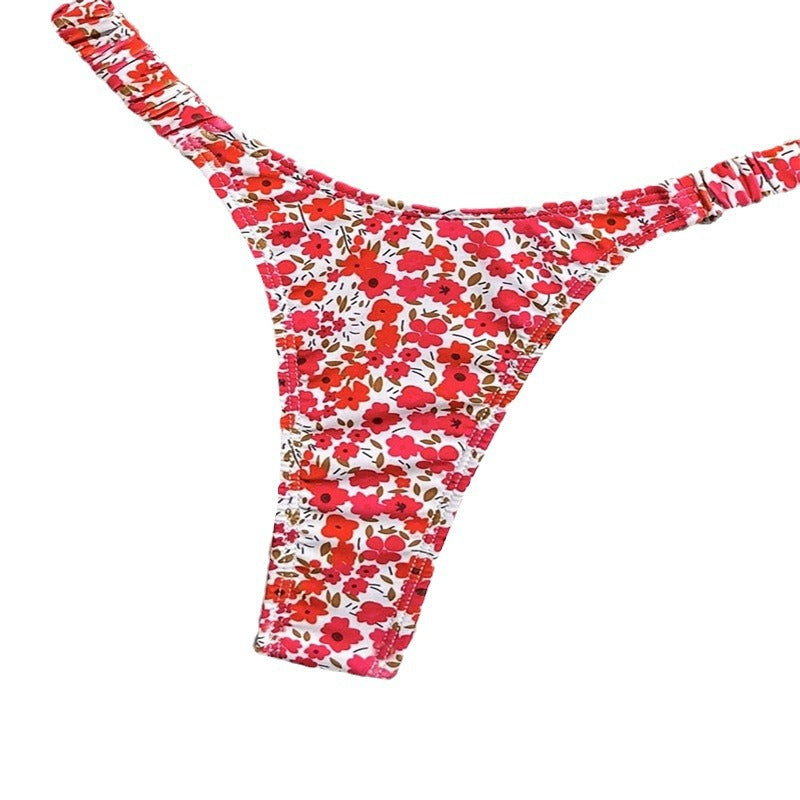 FREEDOMBEAUTY | 2025 new European and American floral lace-up bikini sexy split swimsuit women's beach hot spring swimsuit bikini