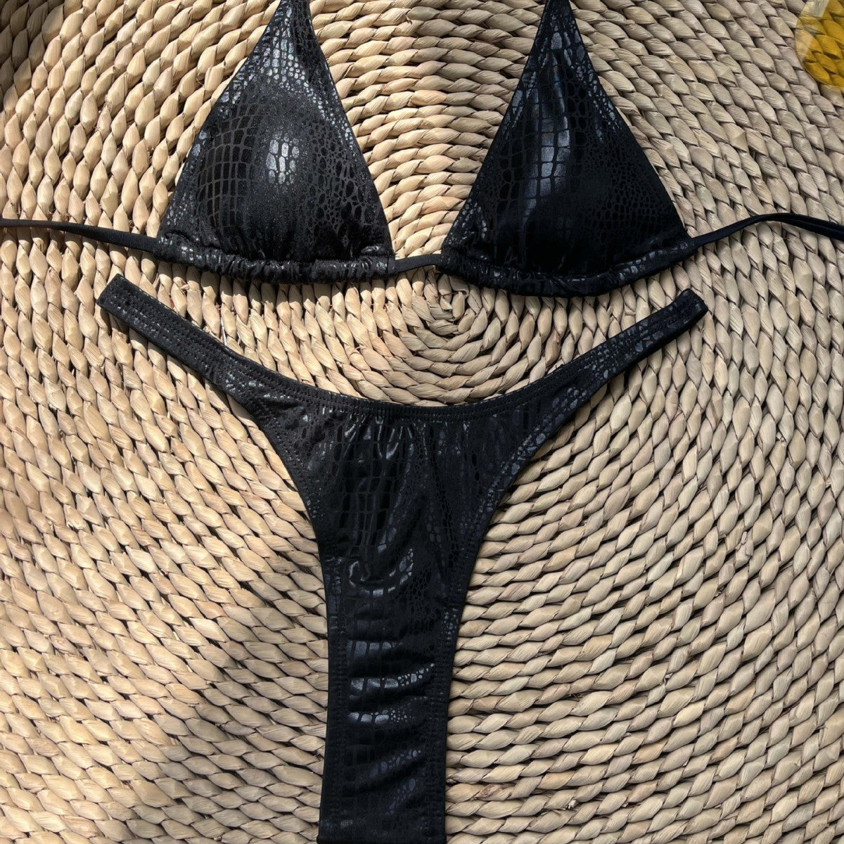 FREEDOMBEAUTY | 2025 new split two-piece snake pattern glossy strap backless sexy bikini swimsuit women