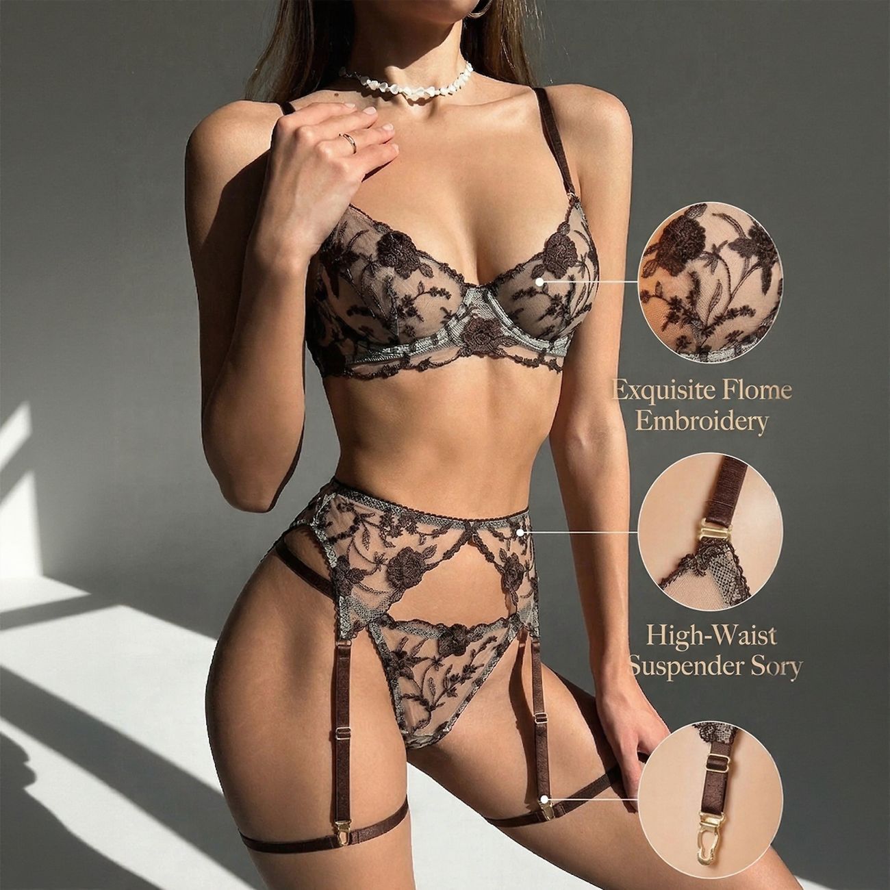 FREEDOMBEAUTY | DIER European and American heavy industry embroidery splicing lace strap sex underwear sex underwear kit