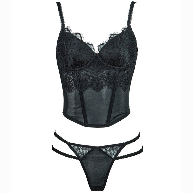 FREEDOMBEAUTY | FQ2902 Lash Lace Steel Rim Sponge Fishbone Bust Low Waist T Pants Sexy Cross Border Tank Tops Camis