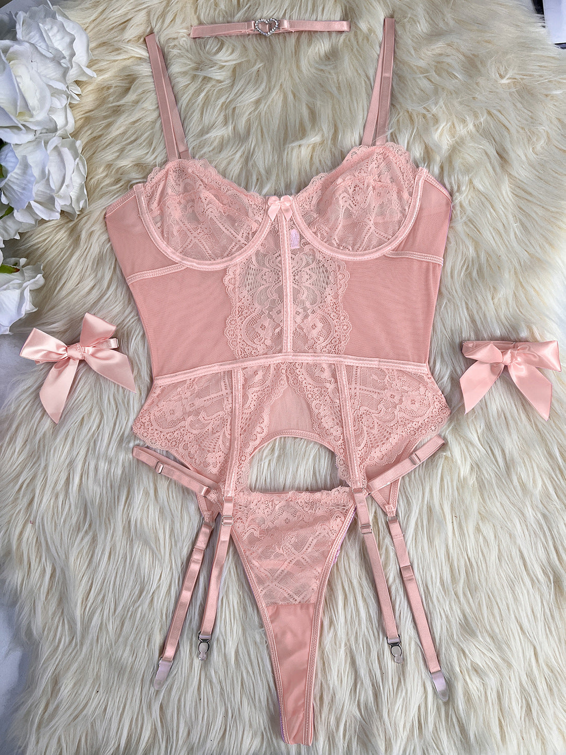 freedombeauty|Popular Lace Set Sexy Ladies Underwear Set 5-piece Set