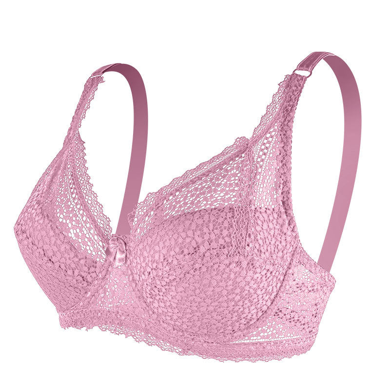 Freedombeauty | European and American style big breasts show small large size lace underwear women's summer thin collection no steel ring bra zero bondage bra