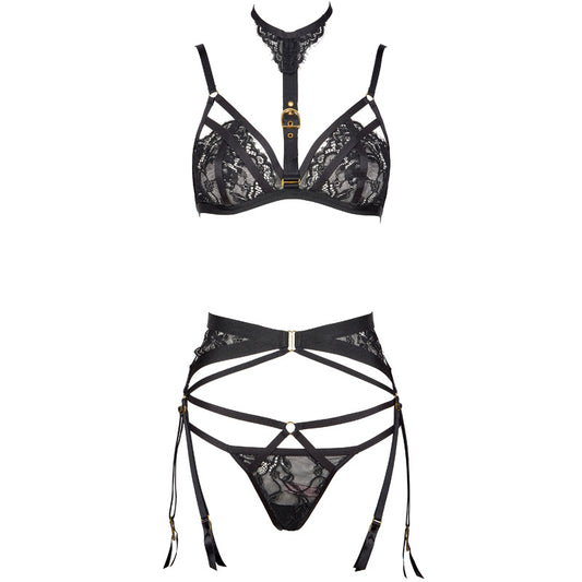 Freedombeauty | FQ2768 Design Sense Personality Lace Sex Underwear Removable Neck Gathering Bra Thong Garter Through