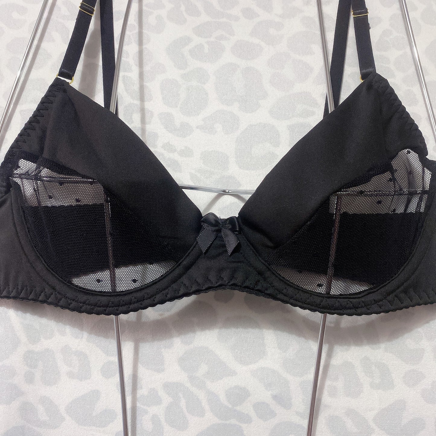 FREEDOMEBEAUTY | Popular European and American cross-border new black polka dot splicing bra perspective sexy bow love underwear set women