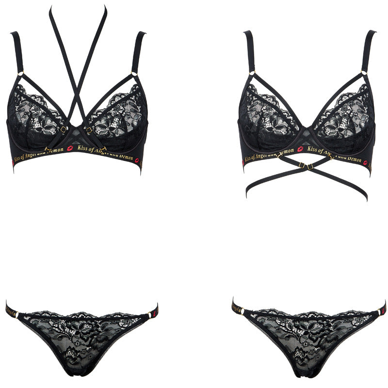 FREEDOMBEAUTY | FQ2810 lace steel ring light gathering French bra thin strap neck removable mesh European and American underwear women