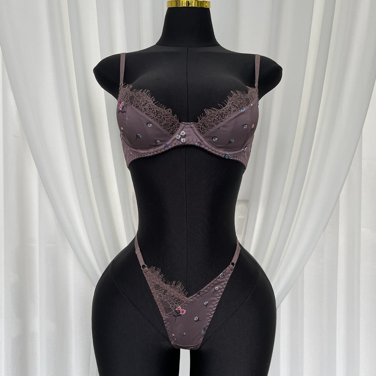 FREEDOMBEAUTY | DIER lace splicing print color Ting pure desire sexy lingerie comfortable steel ring gather bra panty set