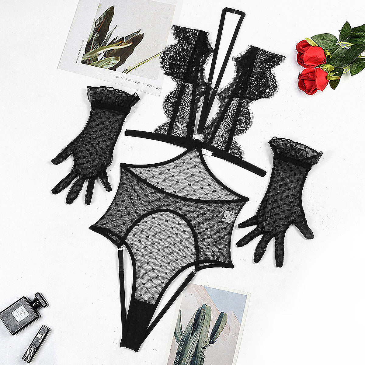 Freedombeauty | Sexy rimless underwear lace polka dot mesh high waist sex two sets of women