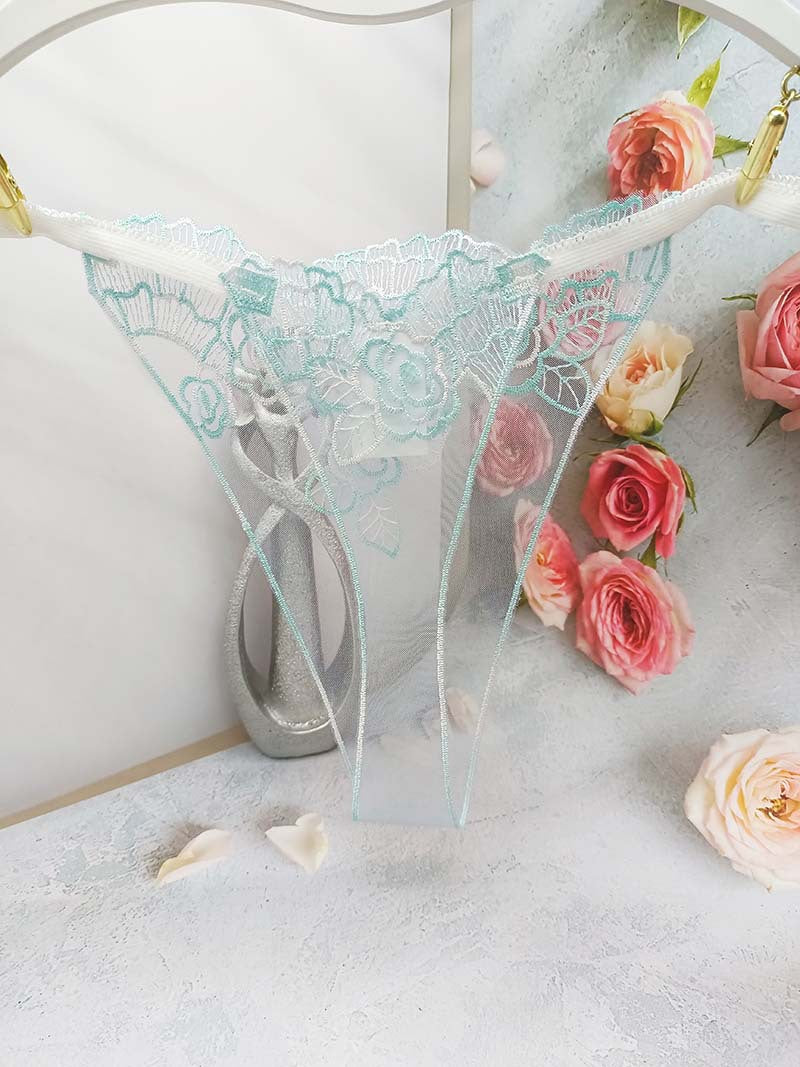 FREEDOMBEAUTY | Sexy hollow women's lace perspective t-pants thong panties mesh embroidery three-color cross-border