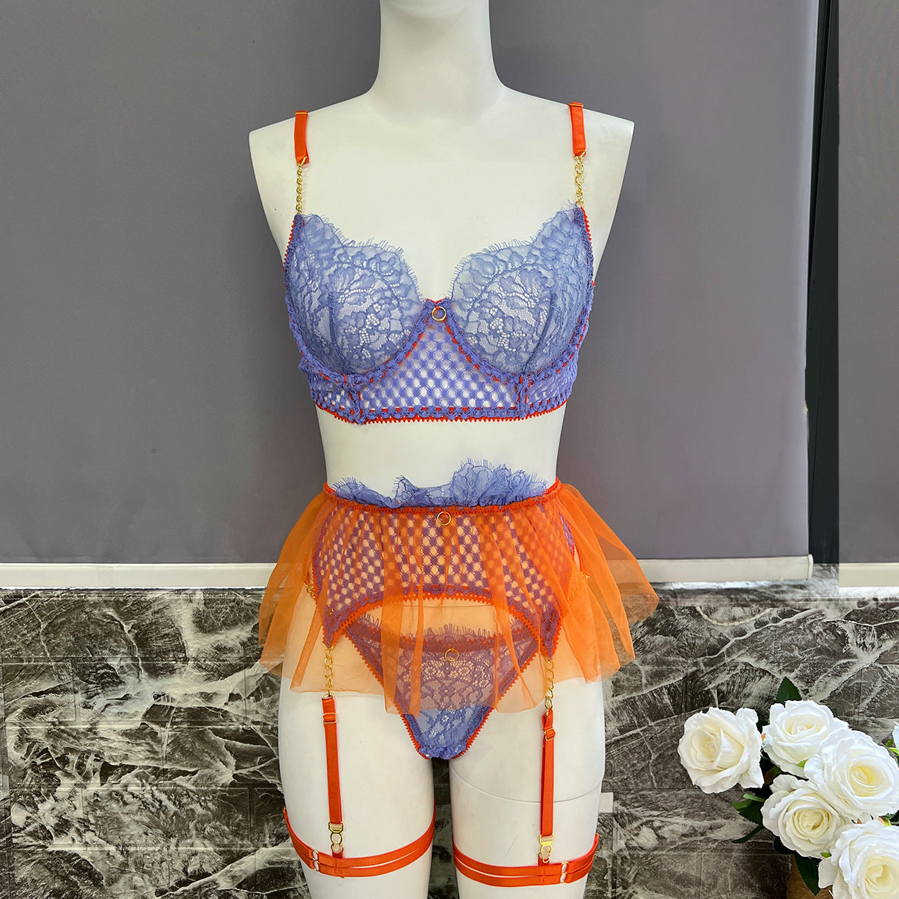 freedombeauty|High-end quality chain women's lace eyelash stitching sexy underwear kit