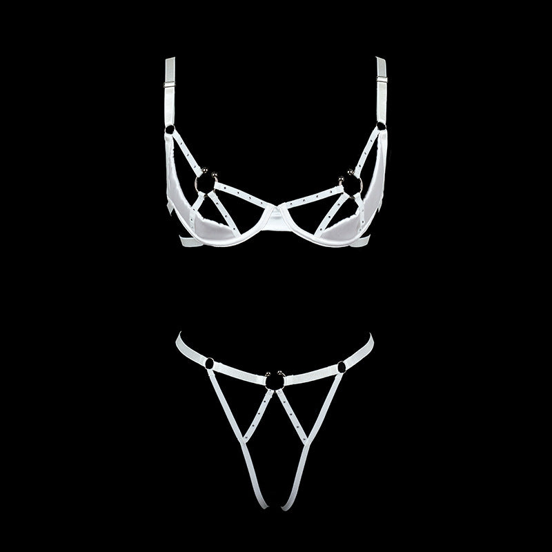 FREEDOMBEAUTY | FQ2921 European and American cross-border trend sexy hot diamond chest support exposed underwear set women's hollow free thong