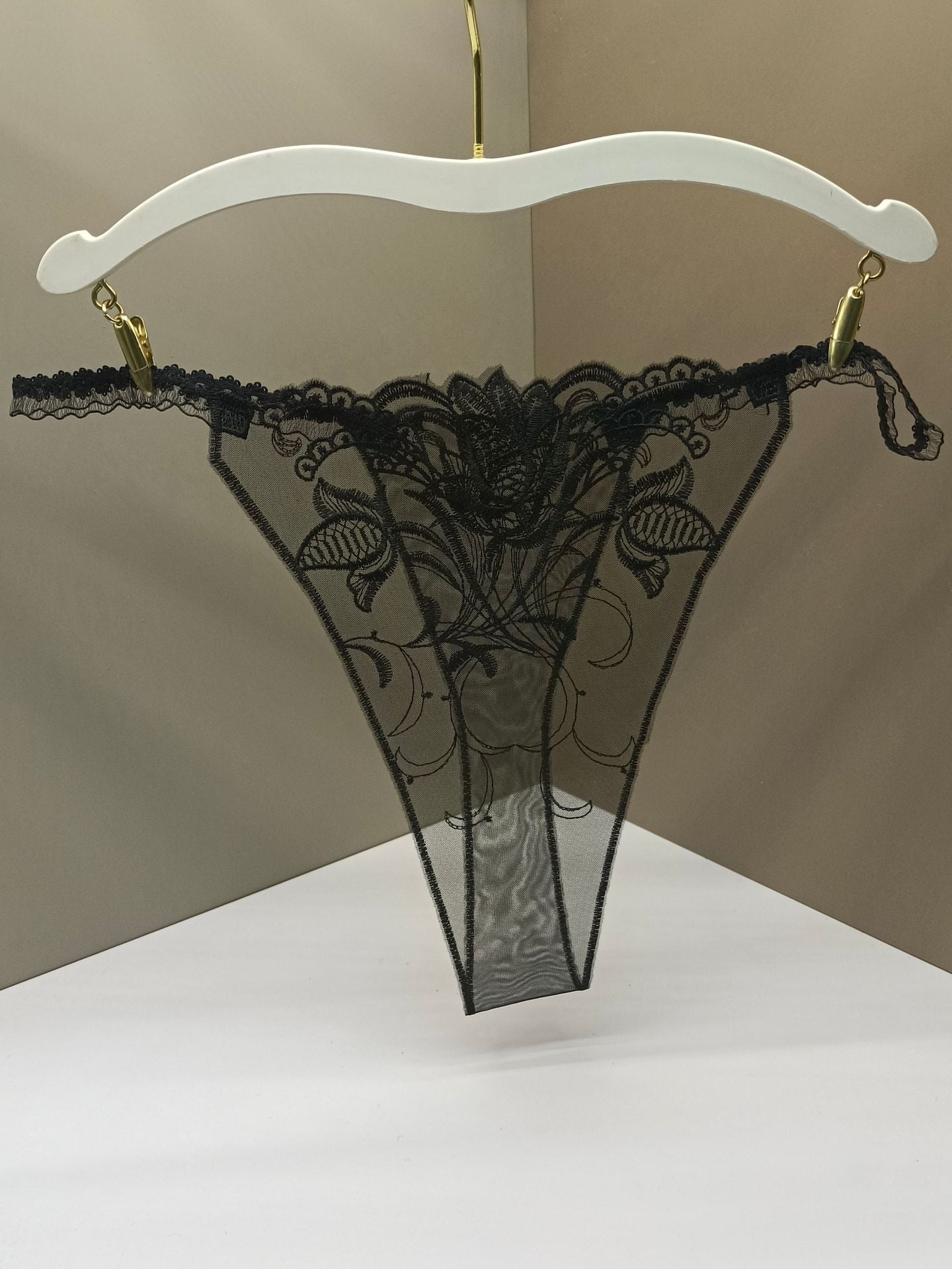 FREEDOMBEAUTY | Sexy transparent women's thong perspective open crotch hollow sex fun rose flower embroidery color matching cross-border