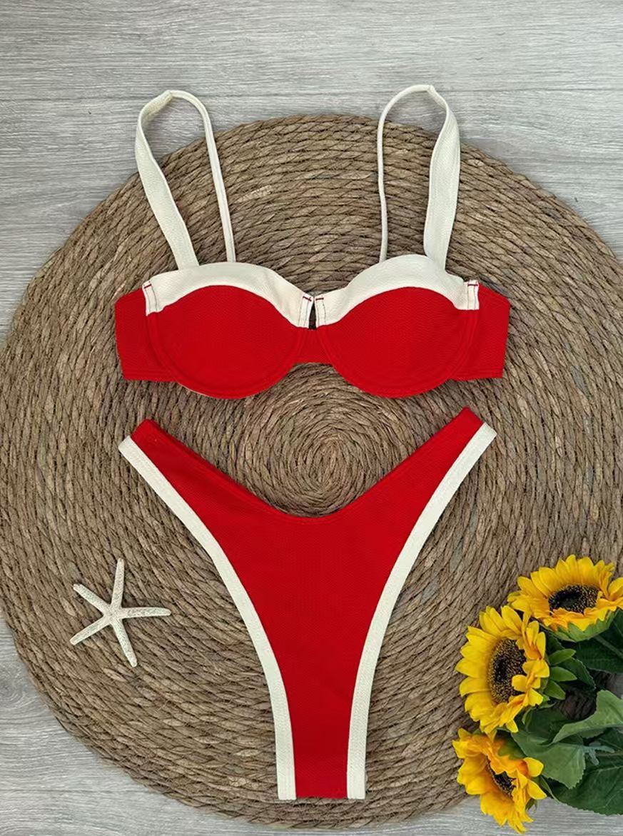 FREEDOMBEAUTY | Splicing split swimsuit women's 2025 new Amazon high-waisted bikini sexy seaside swimsuit