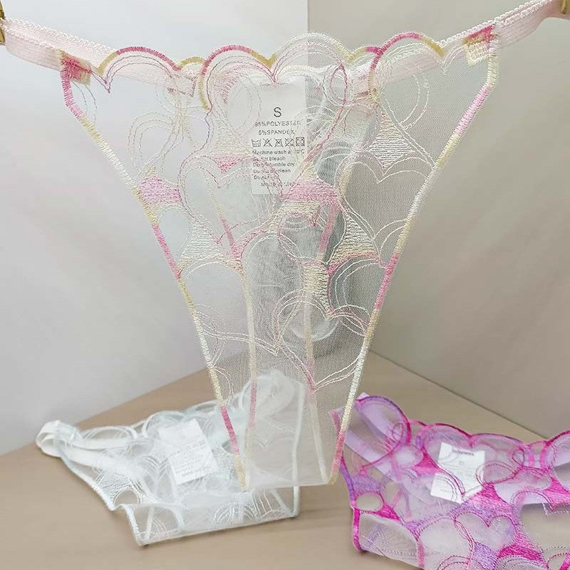 FREEDOMBEAUTY | Three-piece perspective mesh embroidery sexy lace sex thong panties love wrap embroidery cross-border