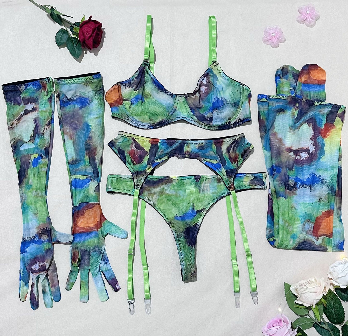 FREEDOMBEAUTY | Hot Sale Fashion Classic Erotic Lingerie Set Sexy Printed Steel Rim Gathering Bust Bra