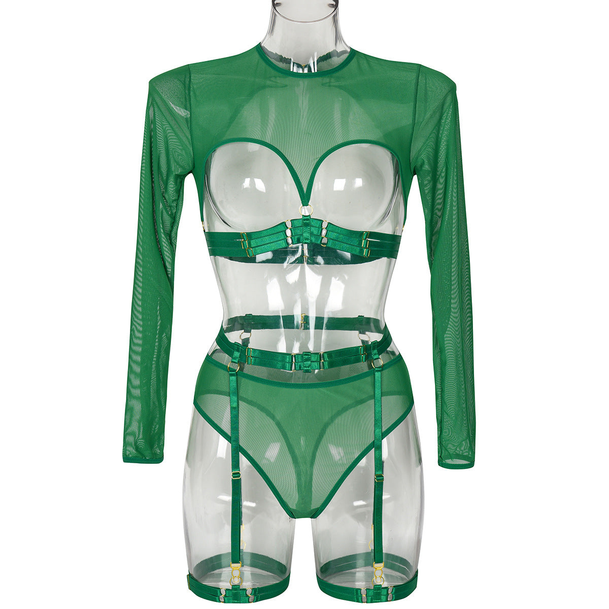 FREEDOMBEAUTY | Popular mesh yarn perspective clash straps, heavy craftsmanship complex three-piece erotic underwear 3398