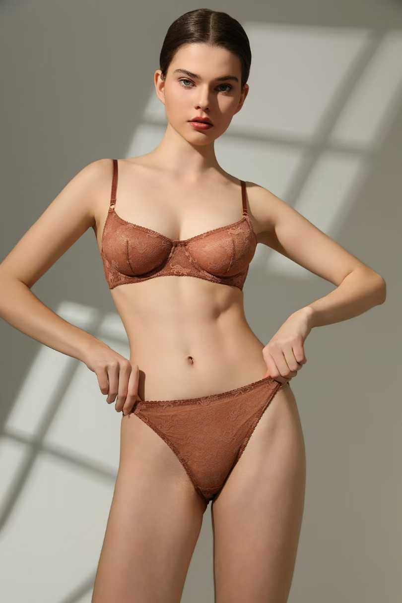 FREEDOMBEAUTY | European and American sexy lingerie French lace big chest small anti-sagging bra ultra-thin lace bra set