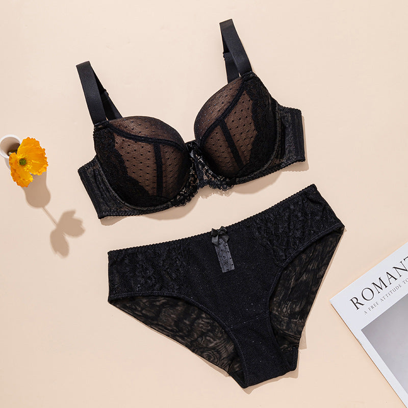 Freedombeauty | Large size underwear women's big breasts show small anti-sagging gathering set contrasting color full cup women's fat MM bra