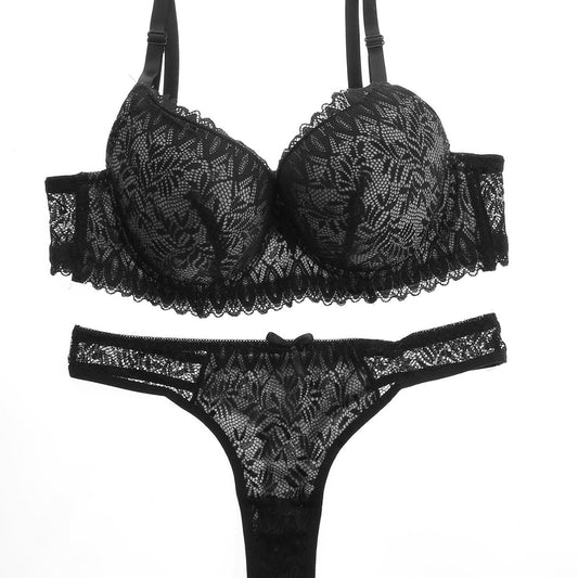 FREEDOMBEAUTY | Women's Lace Bra Set Breathable Black Contrasting Underwear Panties Breast Belt Chest Pad Thin Mold Cup Sexy Thin