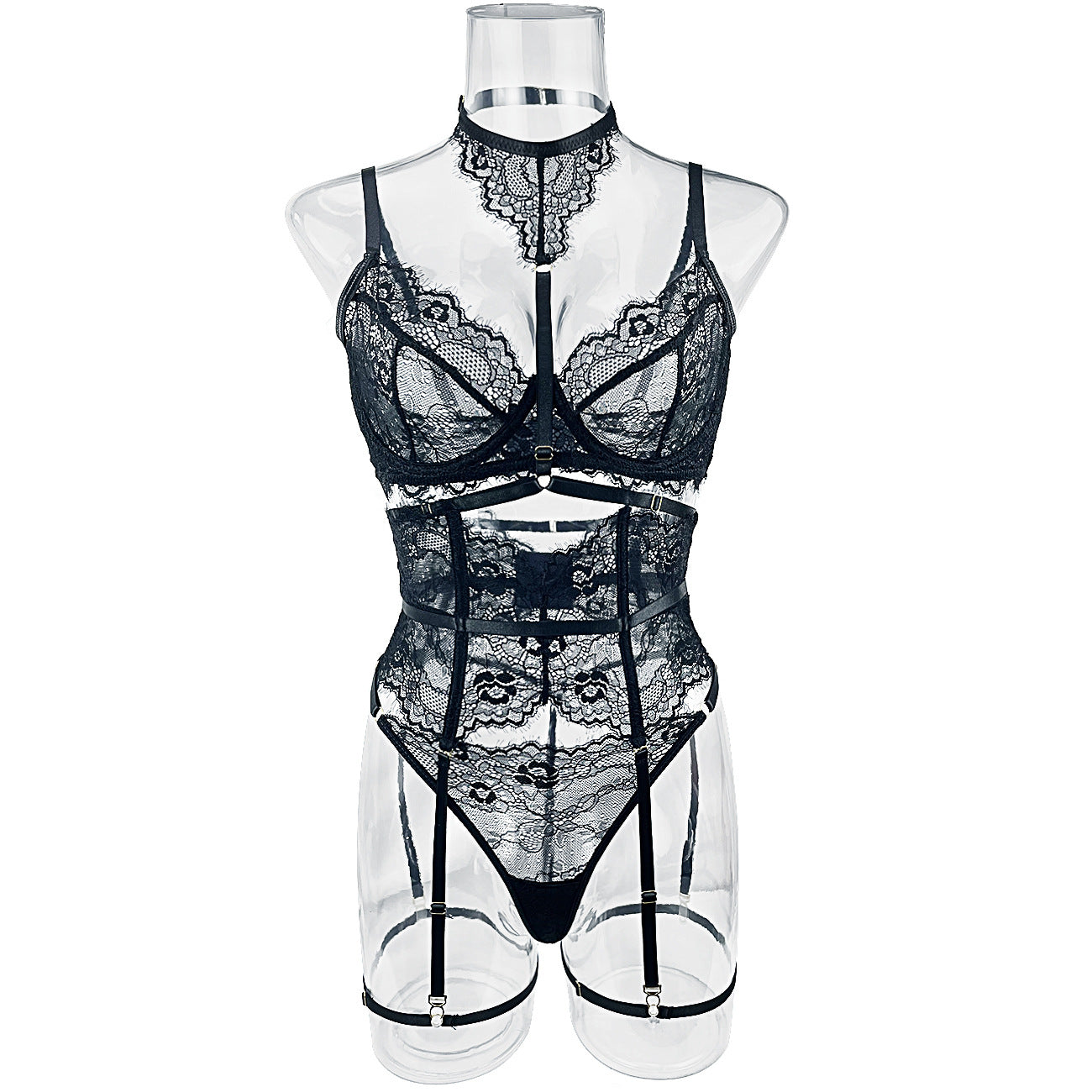 freedombeauty|Sex lace neck strap splicing body sculpting belt suspender sexy bra 5 kit set