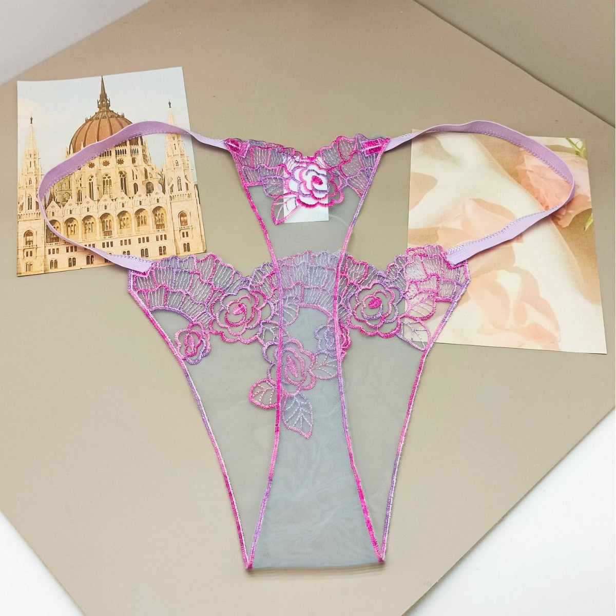 FREEDOMBEAUTY | Sexy hollow women's lace perspective t-pants thong panties mesh embroidery three-color cross-border