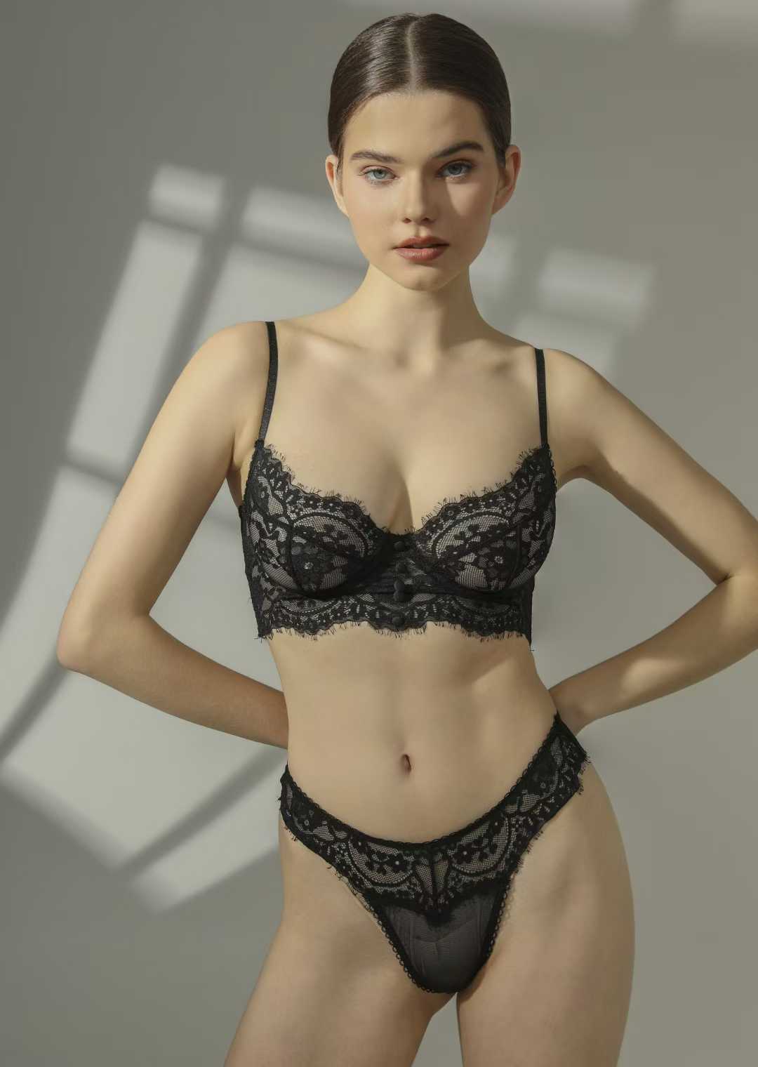 FREEDOMBEAUTY | Foreign trade underwear new collection of secondary breasts, large breasts, small ultra-thin lace sexy gathering bra, cross-border bra set
