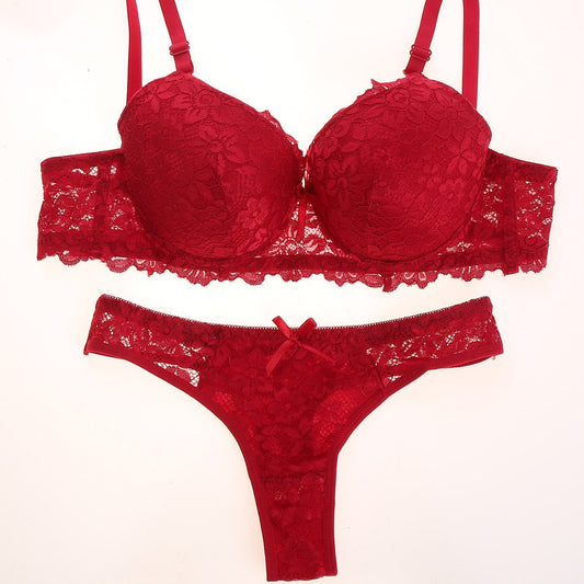 FREEDOMBEAUTY | Luxury Sexy Women's Lace Bra Set French Lace Underwear Panties Gathering Comfortable Lace Hook