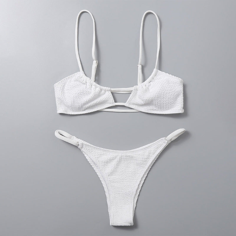 FREEDOMBEAUTY | 2025 European and American women's split swimsuit, solid color suspender sexy thong bikini swimsuit